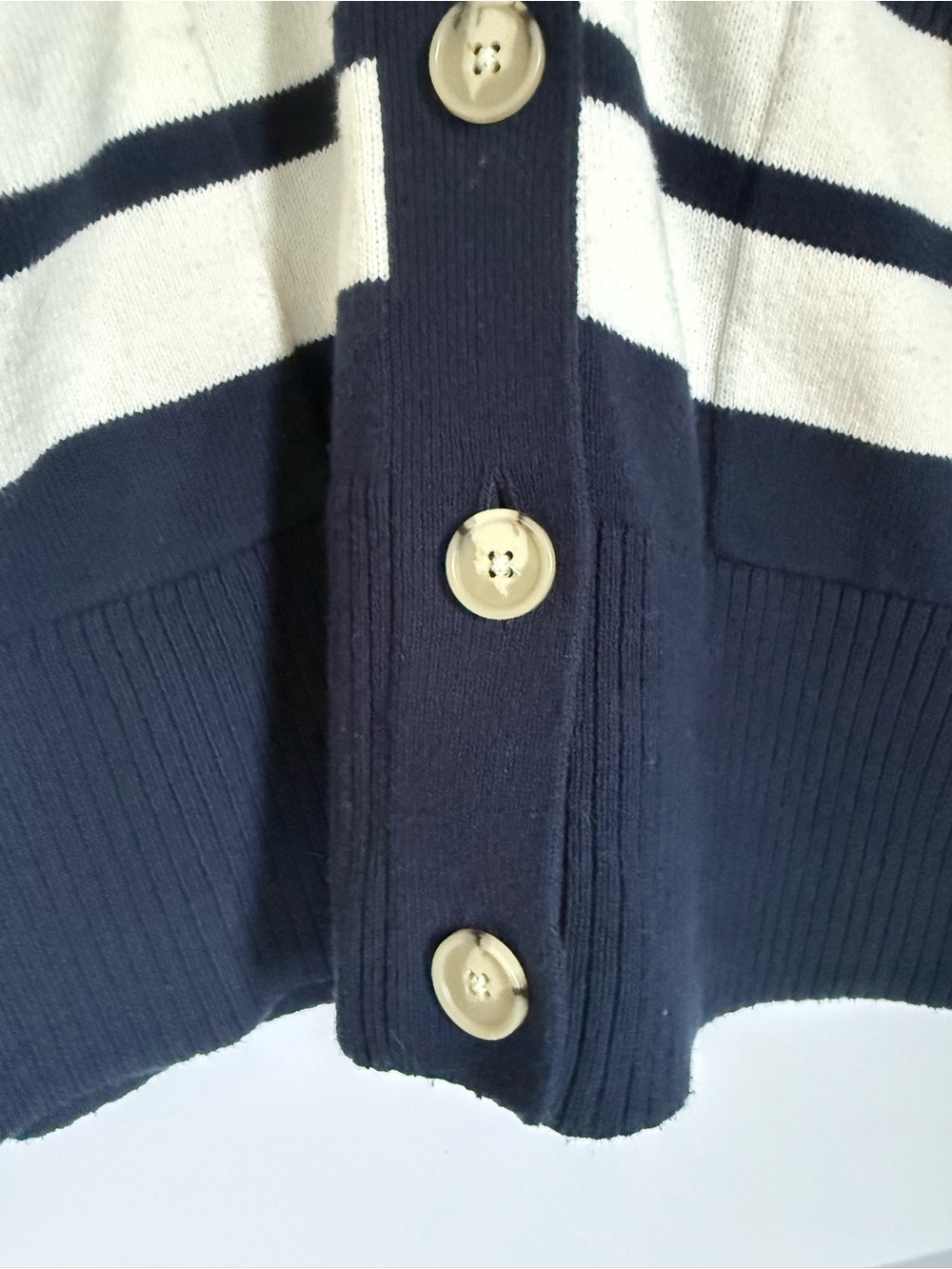 LOFT Navy and Cream Striped Button-Front Cardigan - Picture 5 of 7